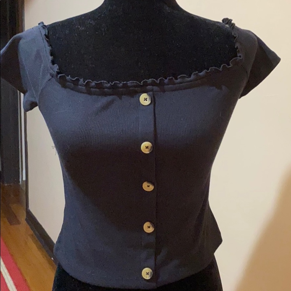 Black Off-The-Shoulder Top W/ Decorative Buttons